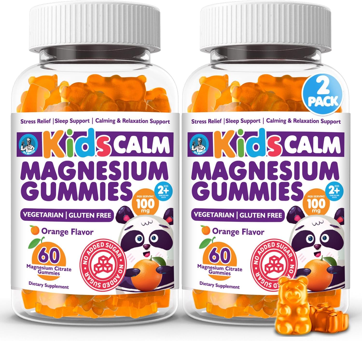 2-Pack Dr. Moritz Orange Flavored Sugar-Free Magnesium Citrate Gummies for Kids and Adults - Non-GMO - 120 Count