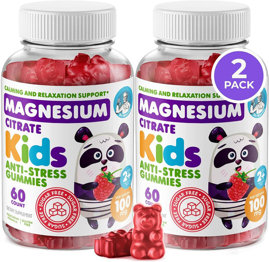 2-Pack Dr. Moritz Sugar-Free Calm Magnesium Gummies - Raspberry Flavor - Non-GMO Citrate Gummies for Kids & Adults (60 Count)