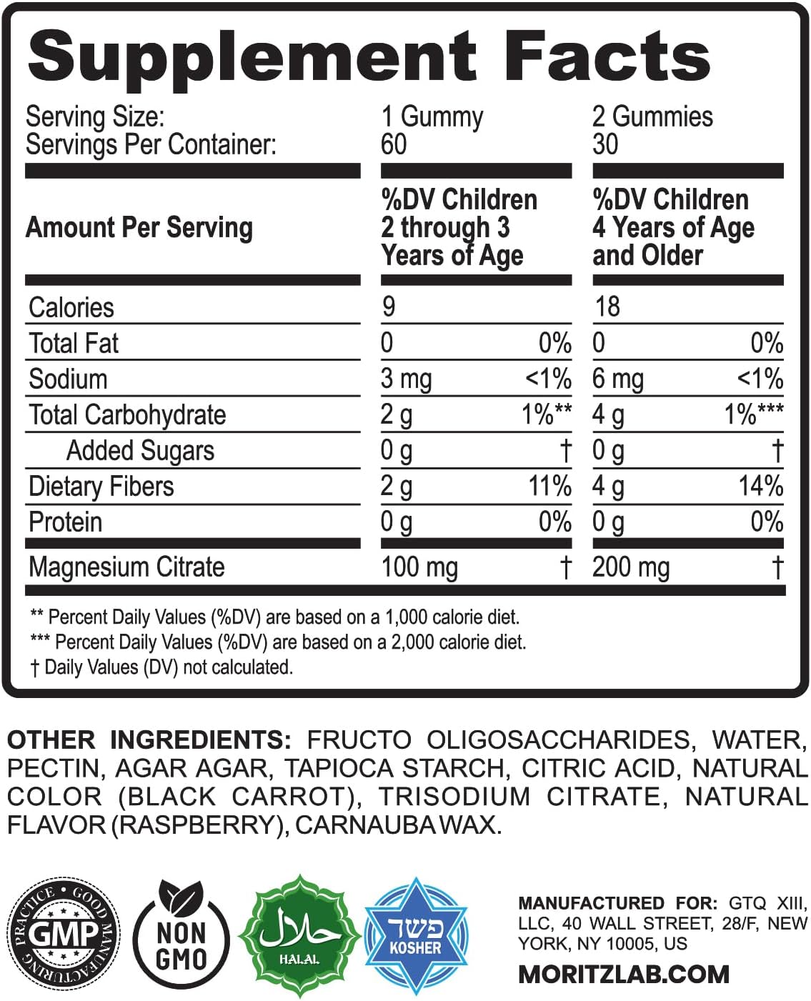 2-Pack Dr. Moritz Sugar-Free Calm Magnesium Gummies - Raspberry Flavor - Non-GMO Citrate Gummies for Kids & Adults (60 Count)