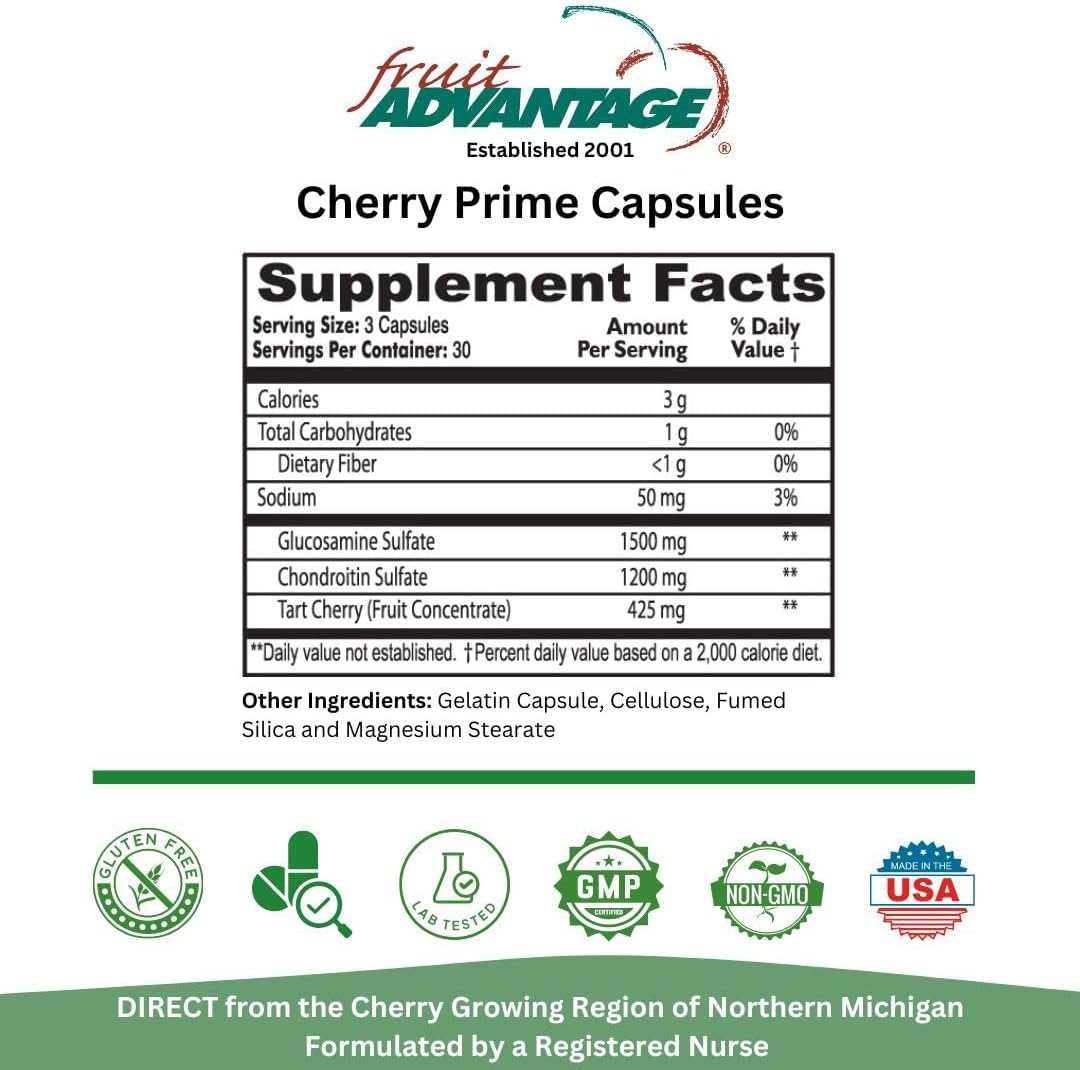 2-Pack Fruit Advantage Cherry Prime Montmorency Tart Cherry Extract with Glucosamine & Chondroitin - 90 Capsules