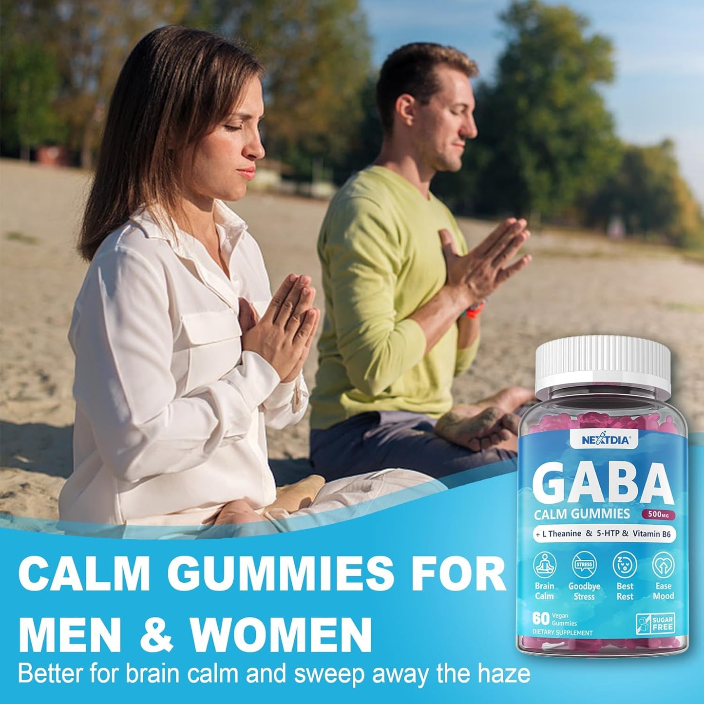 2-Pack GABA Gummies (500mg) + 2-Pack Vegan Vitamin D3 (5000IU) K2 Gummies - Whole Food Blend with Coconut Oil, Magnesium, Zinc