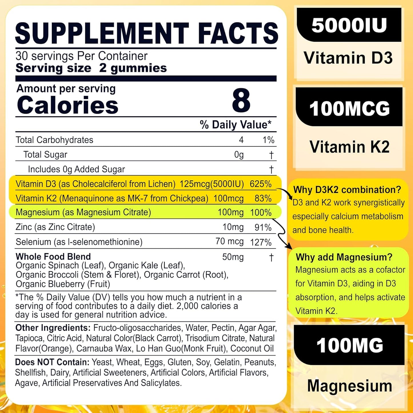 2-Pack GABA Gummies (500mg) + 2-Pack Vegan Vitamin D3 (5000IU) K2 Gummies - Whole Food Blend with Coconut Oil, Magnesium, Zinc