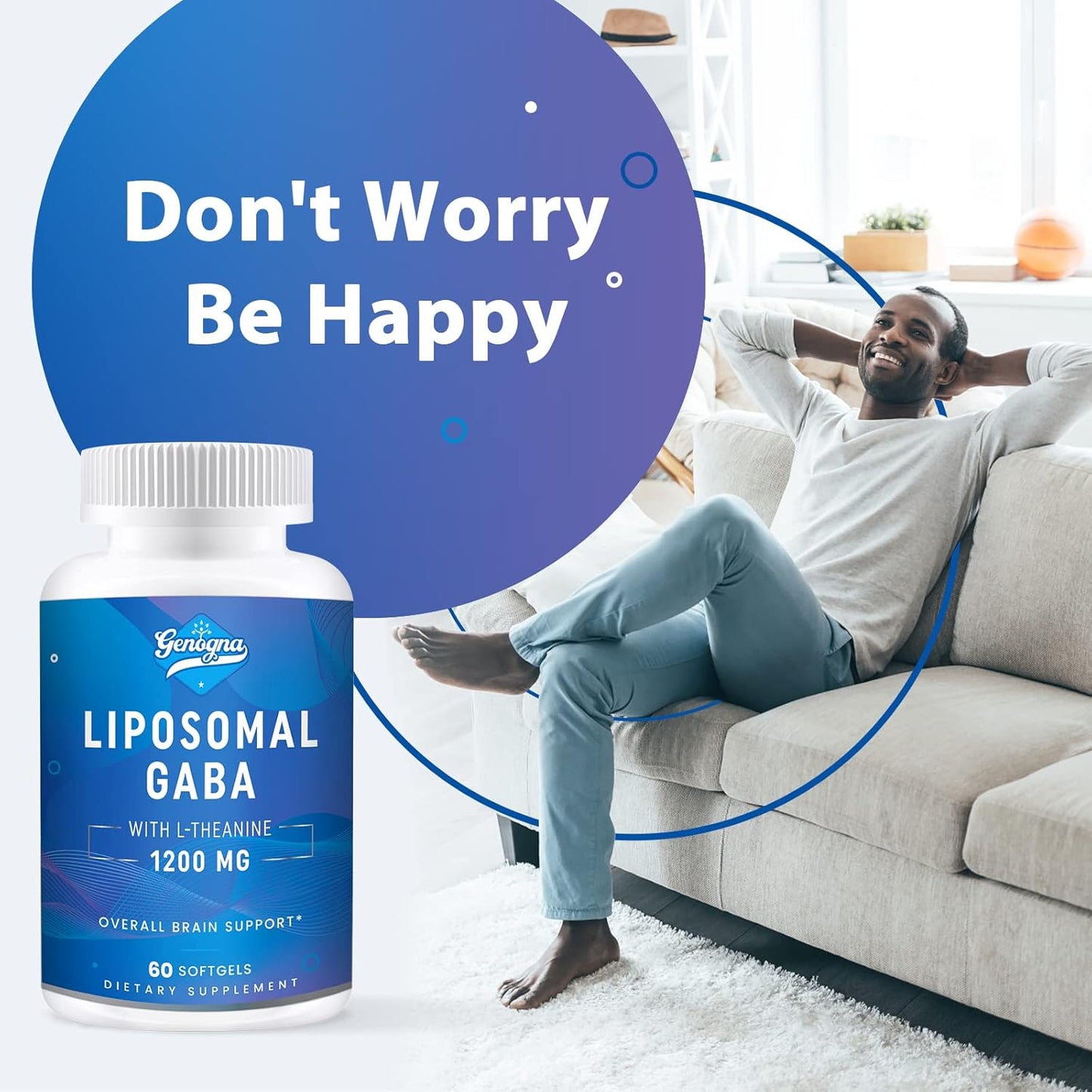 2 Pack Genogna Liposomal GABA with L-Theanine 1200mg - High Bioavailability GABA Supplements for Adults, 240 Capsules