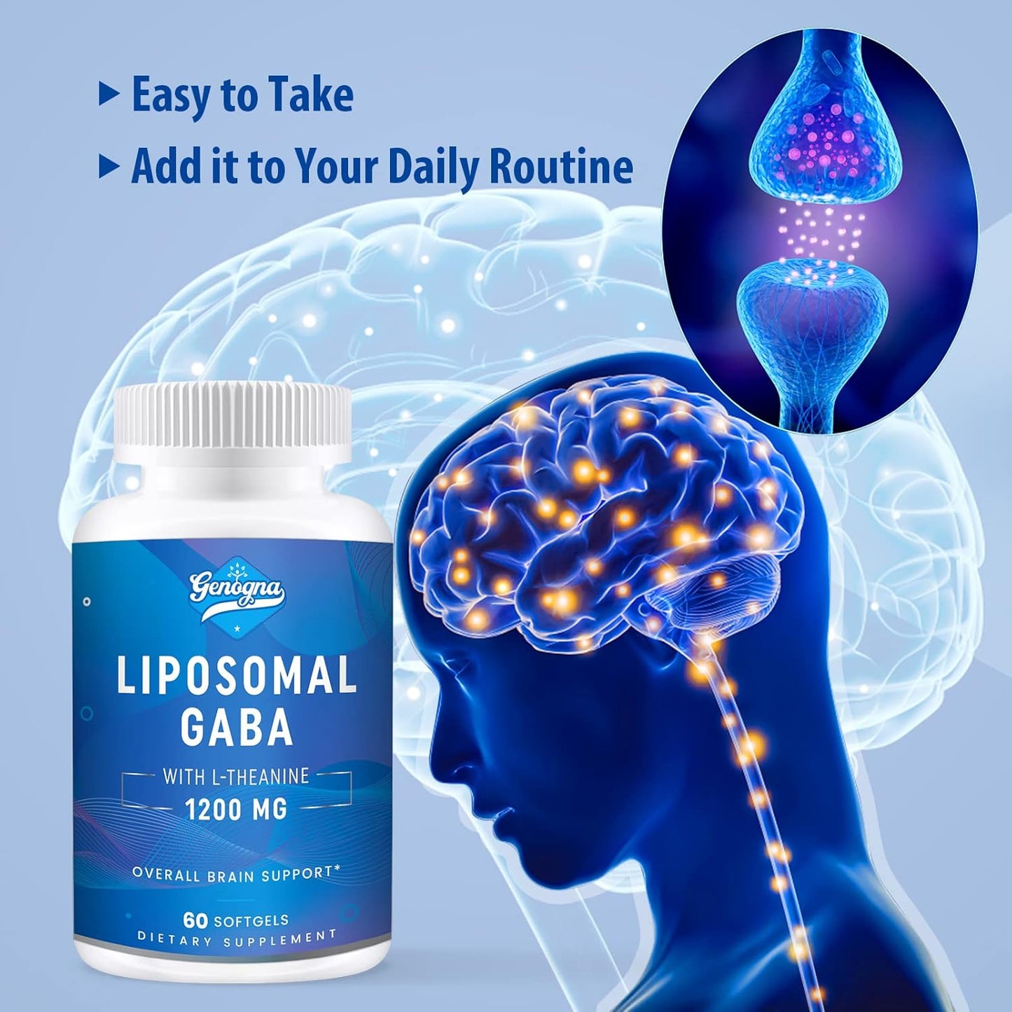 2 Pack Genogna Liposomal GABA with L-Theanine 1200mg - High Bioavailability GABA Supplements for Adults, 240 Capsules