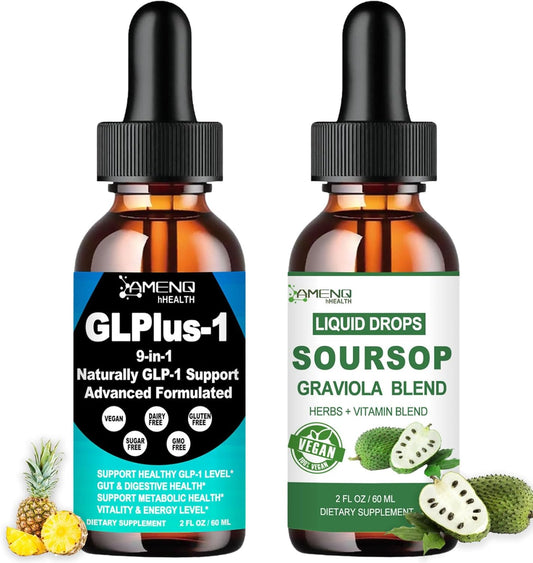 2 Pack GLP Supplement with Soursop Graviola Liquid Drops for Women & Men - Non GMO, Vegan, Gluten Free, Sugar Free