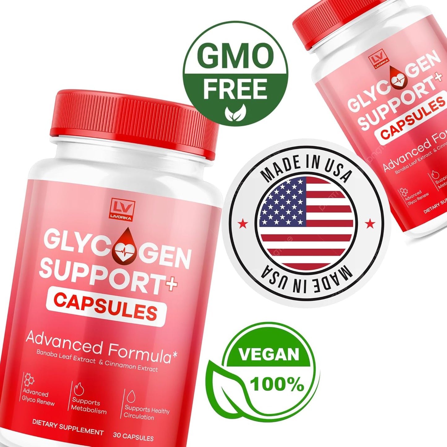 2-Pack Glycogen Support Supplement Capsules - Advanced Formula for 2 Months - 60 Capsules