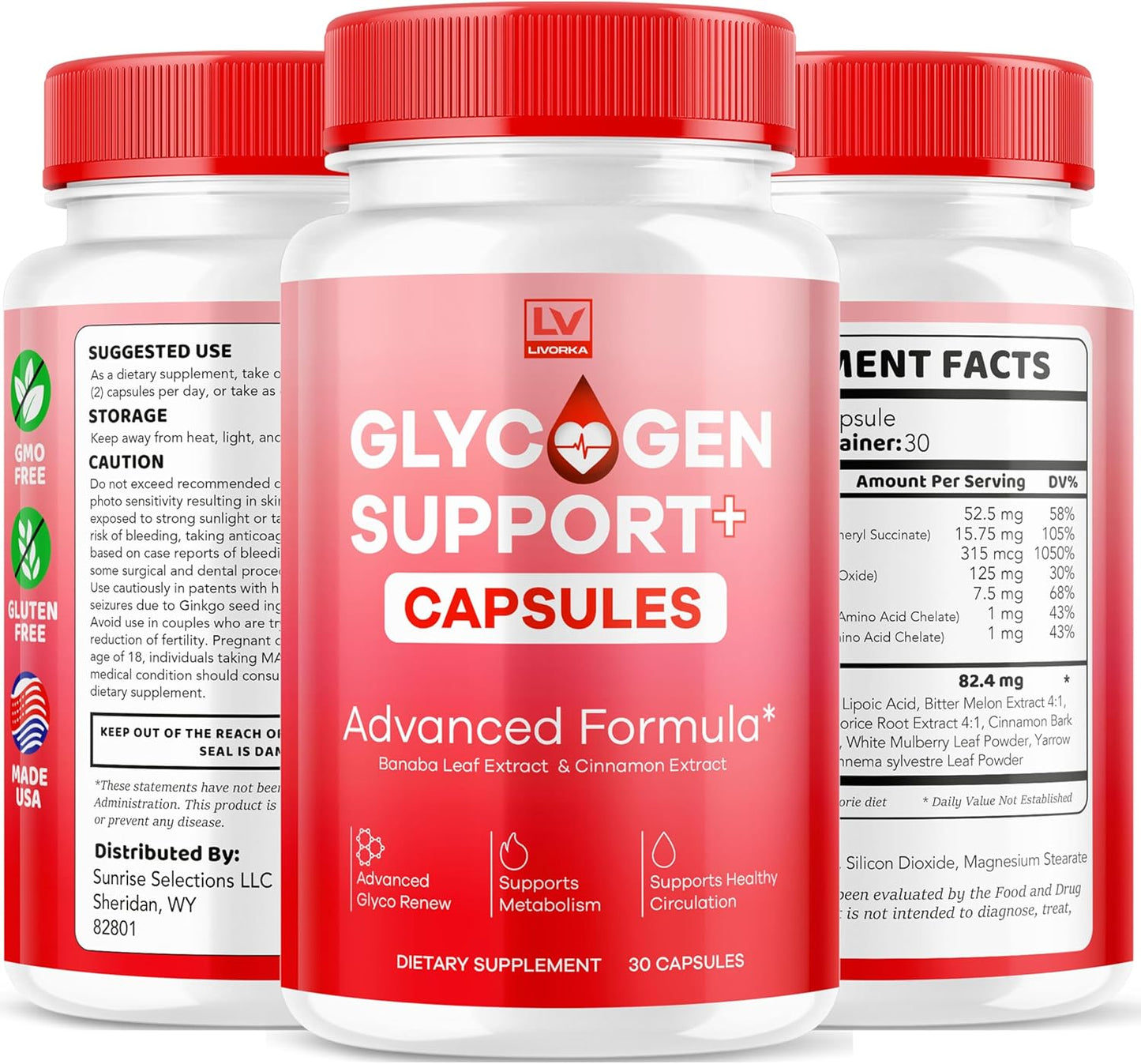 2-Pack Glycogen Support Supplement Capsules - Advanced Formula for 2 Months - 60 Capsules