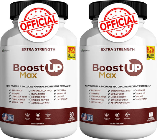 2 Pack GREENVIFY Boost Up Max Male Health Supplement with Calcium, Zinc & Proprietary Blend - 120 Capsules for Vitality & Strength
