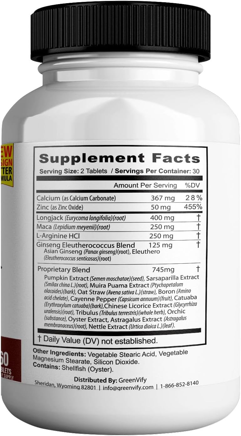 2 Pack GREENVIFY Boost Up Max Male Health Supplement with Calcium, Zinc & Proprietary Blend - 120 Capsules for Vitality & Strength
