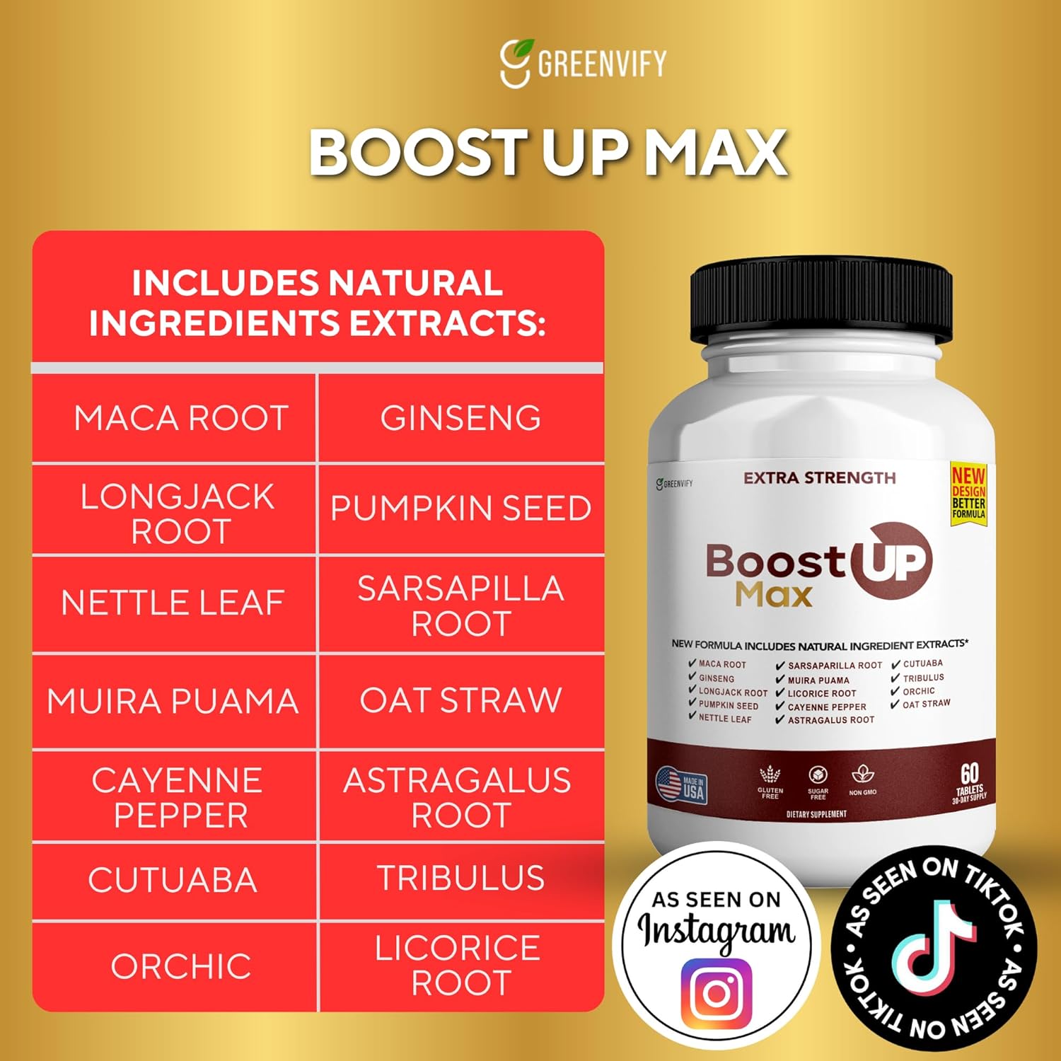2 Pack GREENVIFY Boost Up Max Male Health Supplement with Calcium, Zinc & Proprietary Blend - 120 Capsules for Vitality & Strength