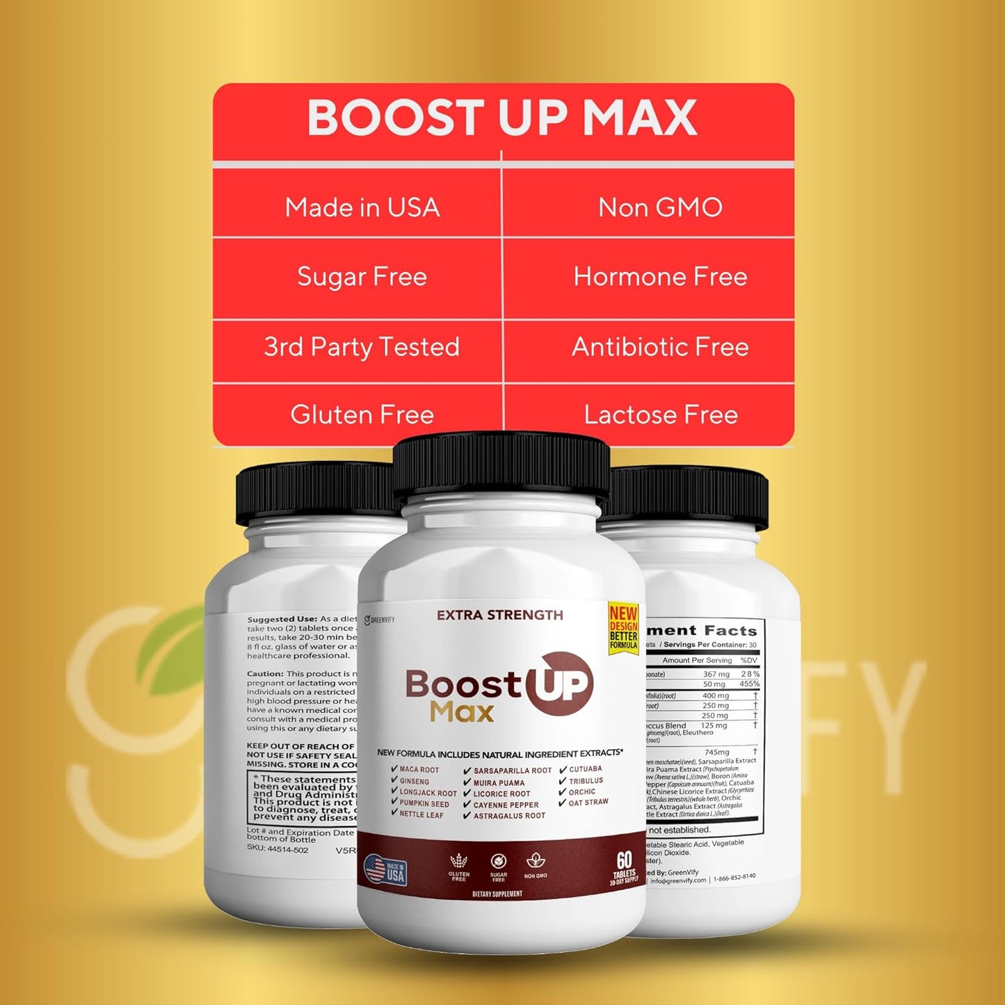 2 Pack GREENVIFY Boost Up Max Male Health Supplement with Calcium, Zinc & Proprietary Blend - 120 Capsules for Vitality & Strength