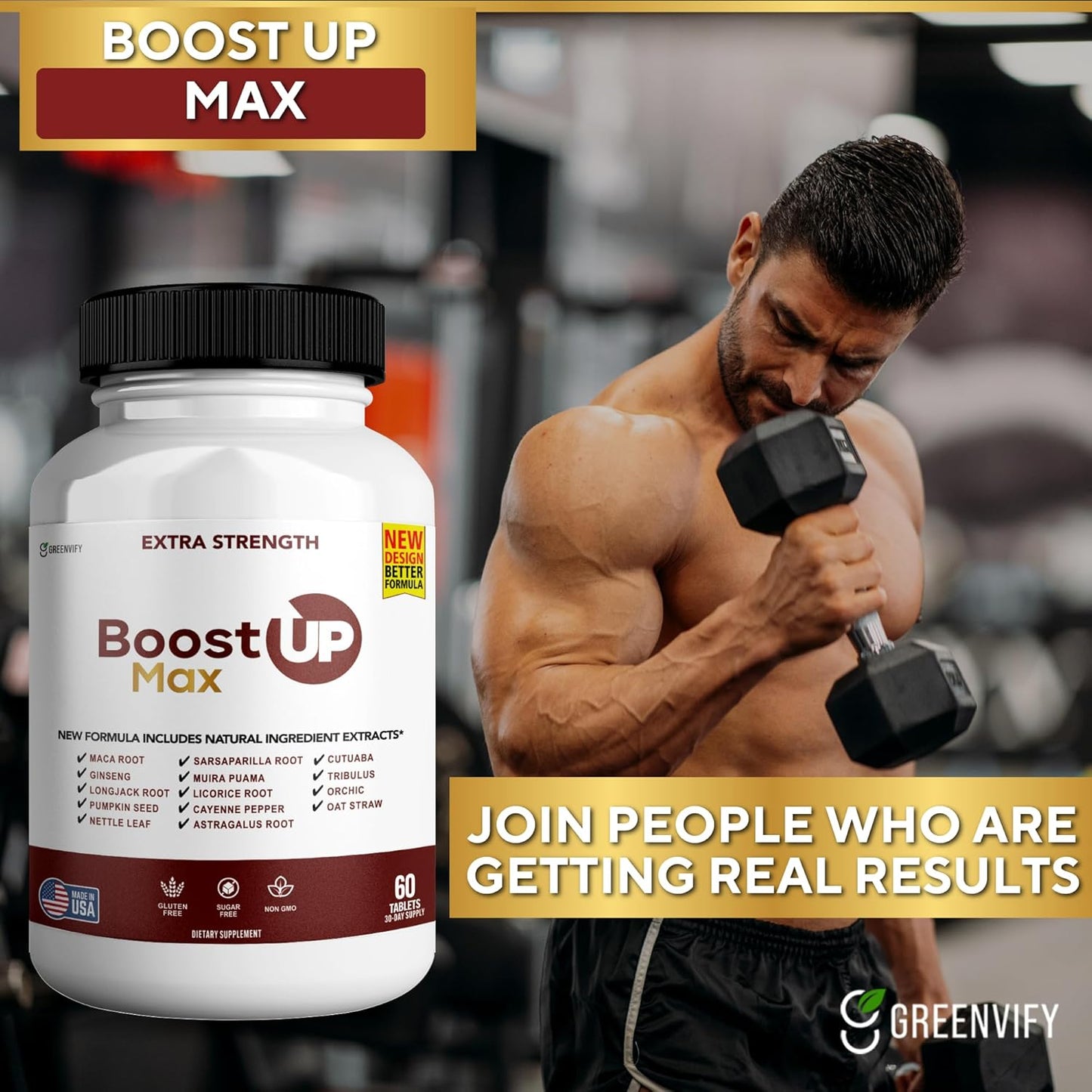 2 Pack GREENVIFY Boost Up Max Male Health Supplement with Calcium, Zinc & Proprietary Blend - 120 Capsules for Vitality & Strength