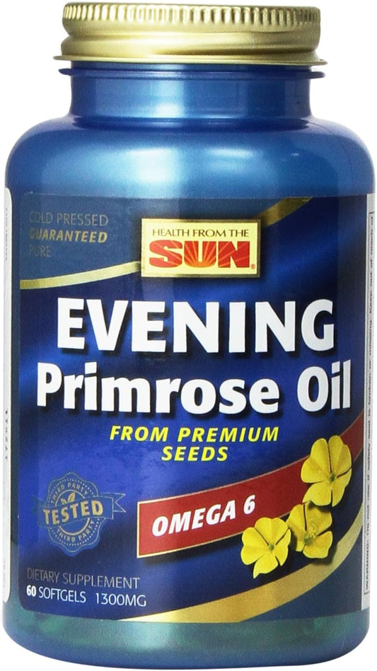 2 Pack Health From the Sun Evening Primrose Oil 1300 Mg Softgels, 60-Count Each - Omega-6 Supplement for Skin & Hormonal Balance