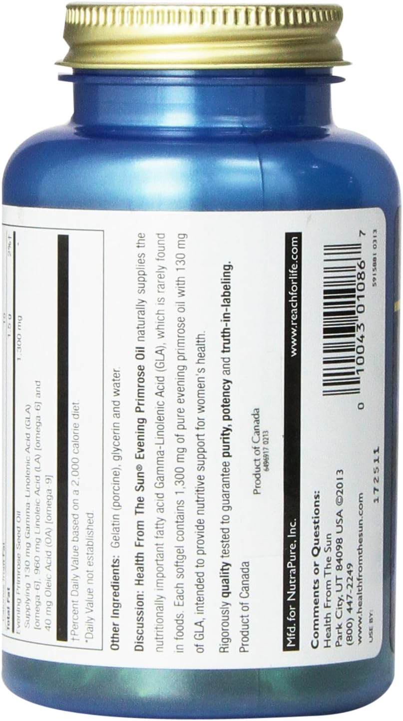 2 Pack Health From the Sun Evening Primrose Oil 1300 Mg Softgels, 60-Count Each - Omega-6 Supplement for Skin & Hormonal Balance