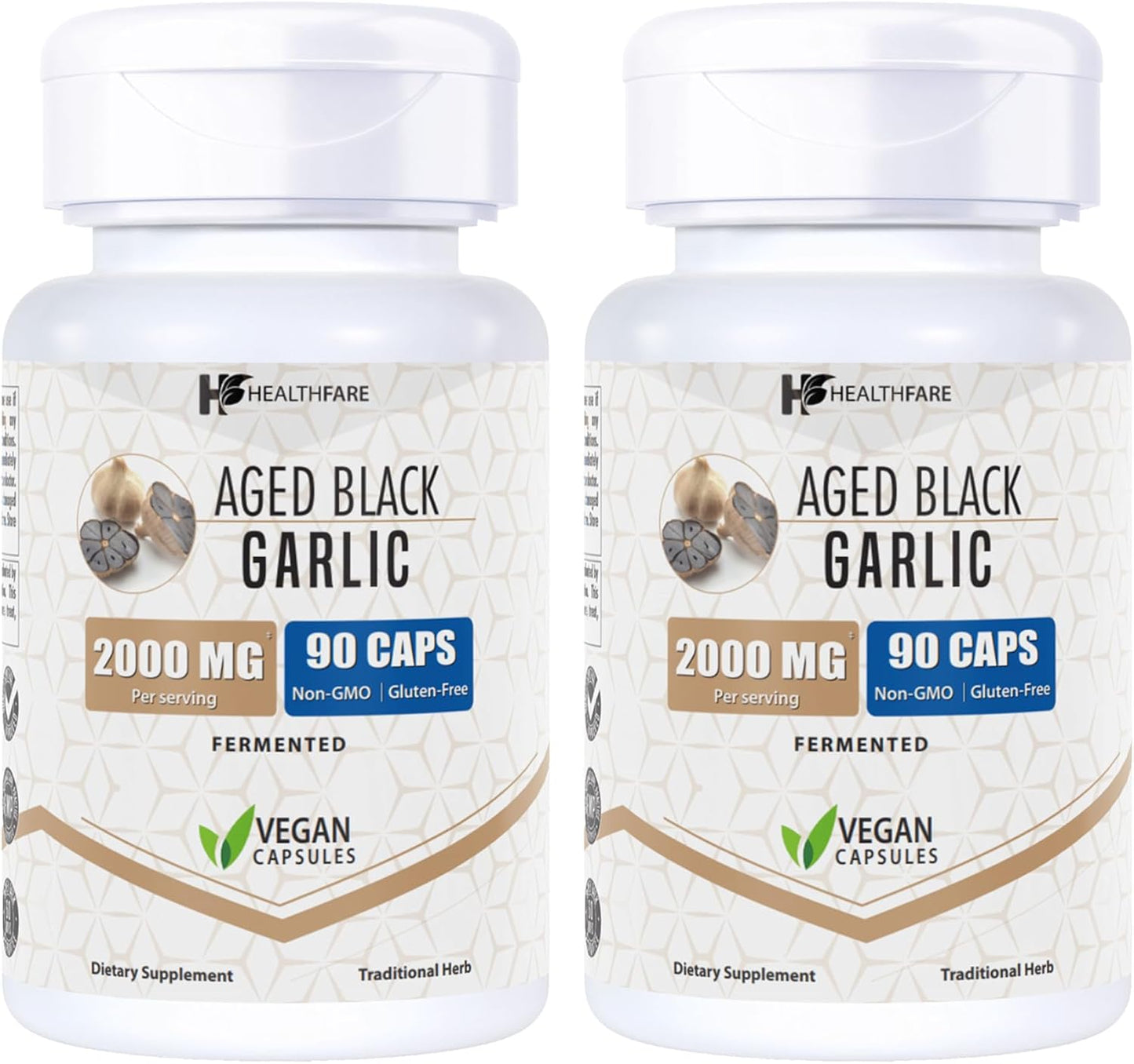 2 Pack Healthfare Fermented Aged Black Garlic Supplement Extract - 2000mg Maximum Strength Capsules (90 Count) - Non-GMO & Gluten Free