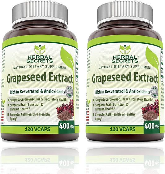 2-Pack Herbal Secrets Grapeseed Extract 400mg 120 Veggie Capsules, Non-GMO, Gluten Free - 240 Count