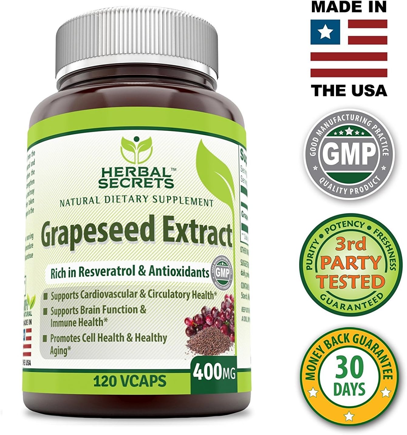 2-Pack Herbal Secrets Grapeseed Extract 400mg 120 Veggie Capsules, Non-GMO, Gluten Free - 240 Count