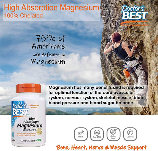 2-Pack High Absorption Magnesium Glycinate Lysinate Tablets - FamilyValue Bundle - 240 Count - XOX#Doctor's