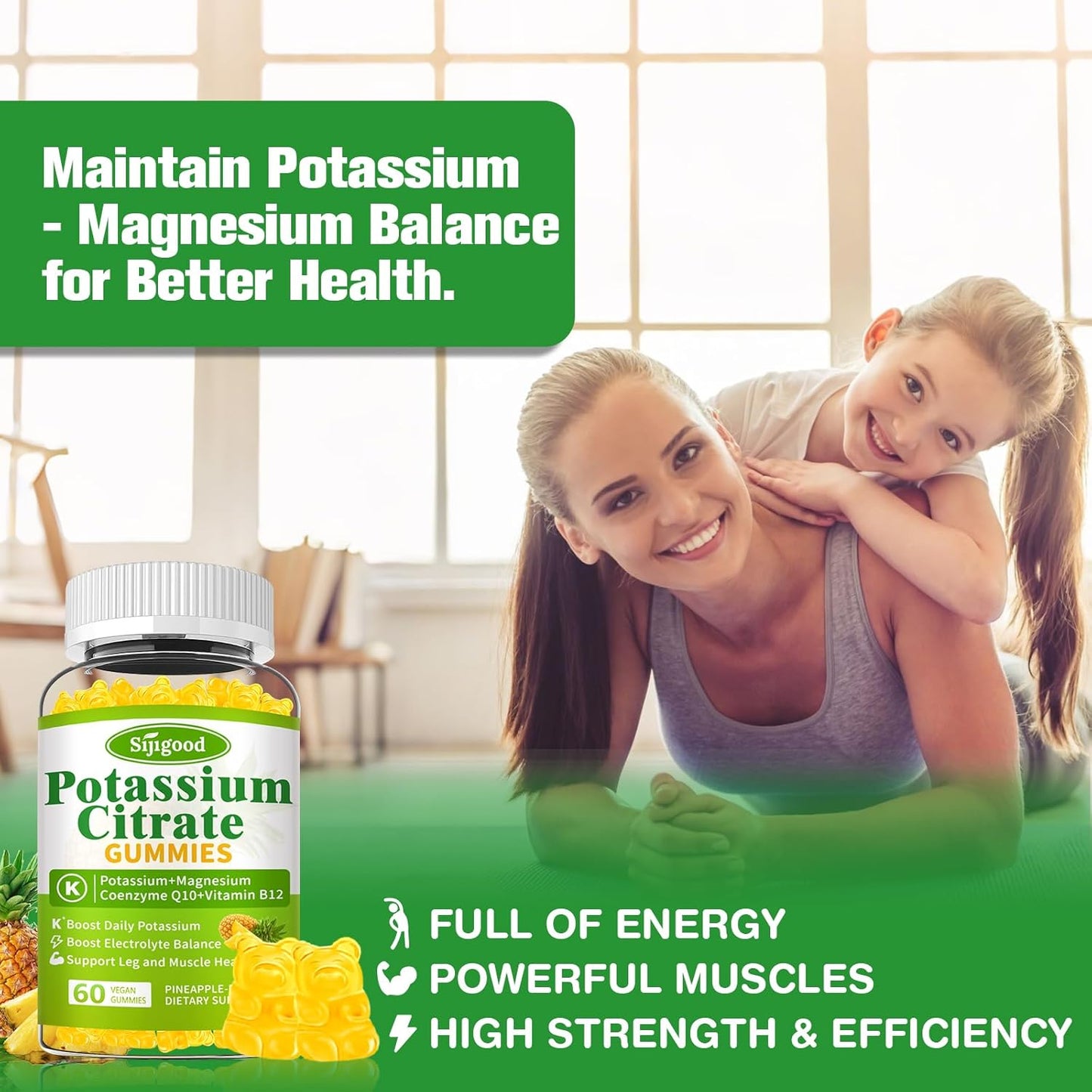 2 Pack High Potency Potassium Citrate Gummies for Muscle Health, Leg Cramp Relief - Vegan, Non-GMO, Gluten-Free - Pineapple Flavor - 120 Count