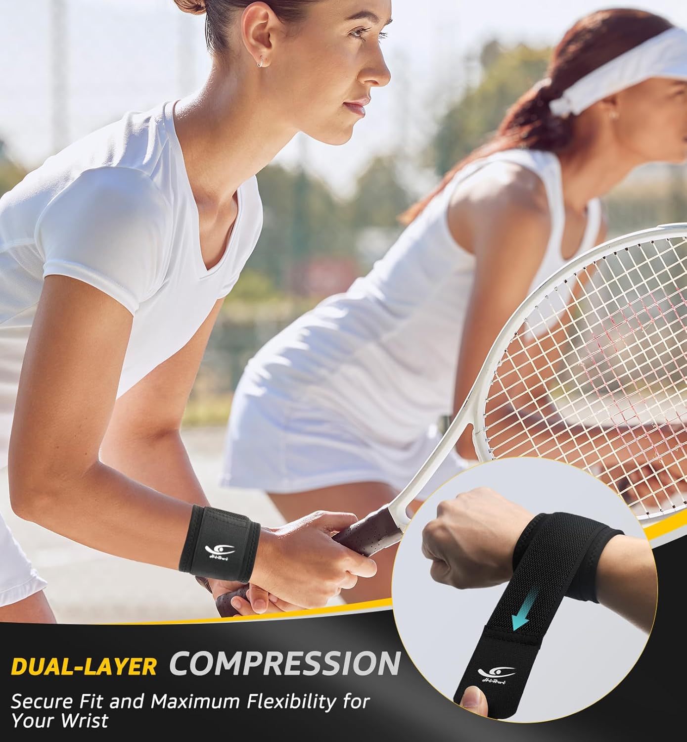 2 PACK HiRui Wrist Compression Strap & Brace for Fitness, Weightlifting, Tendonitis, Carpal Tunnel - Pain Relief & Support - Adjustable Unisex Wear - Sport Ready