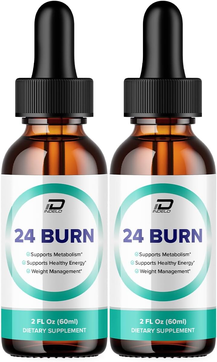 2 Pack Indelo 24 Burn Liquid Supplement for Metabolism Support - 24Burn Drops Reviews, Original Metabolic Formula - 2 Month Supply