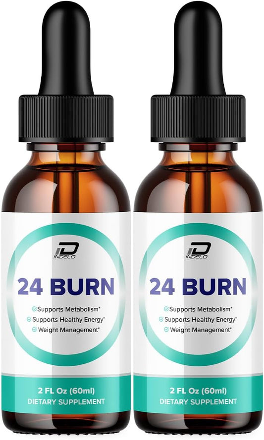 2 Pack Indelo 24 Burn Liquid Supplement for Metabolism Support - 24Burn Drops Reviews, Original Metabolic Formula - 2 Month Supply