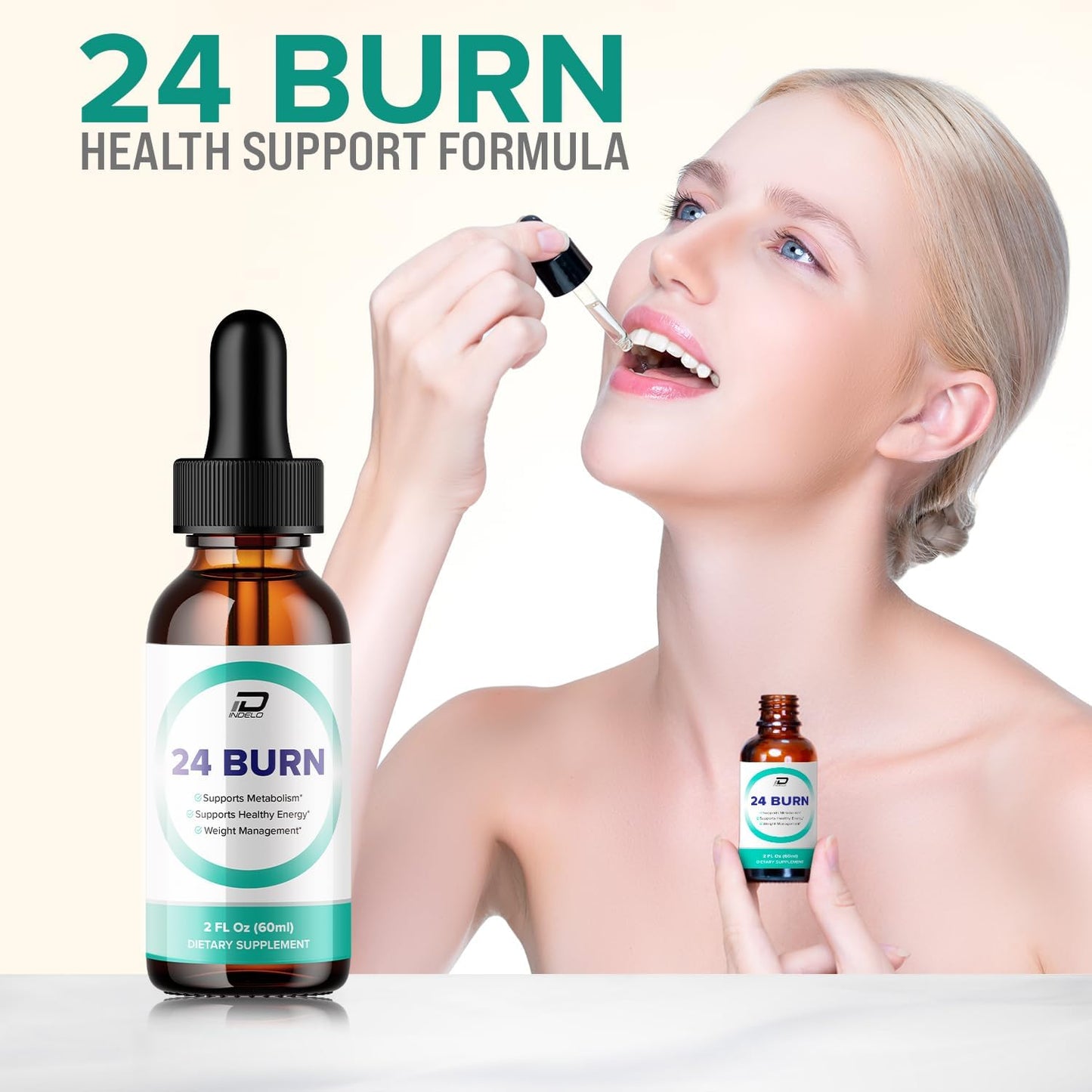 2 Pack Indelo 24 Burn Liquid Supplement for Metabolism Support - 24Burn Drops Reviews, Original Metabolic Formula - 2 Month Supply