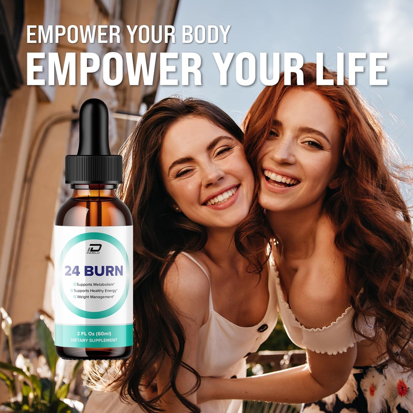 2 Pack Indelo 24 Burn Liquid Supplement for Metabolism Support - 24Burn Drops Reviews, Original Metabolic Formula - 2 Month Supply