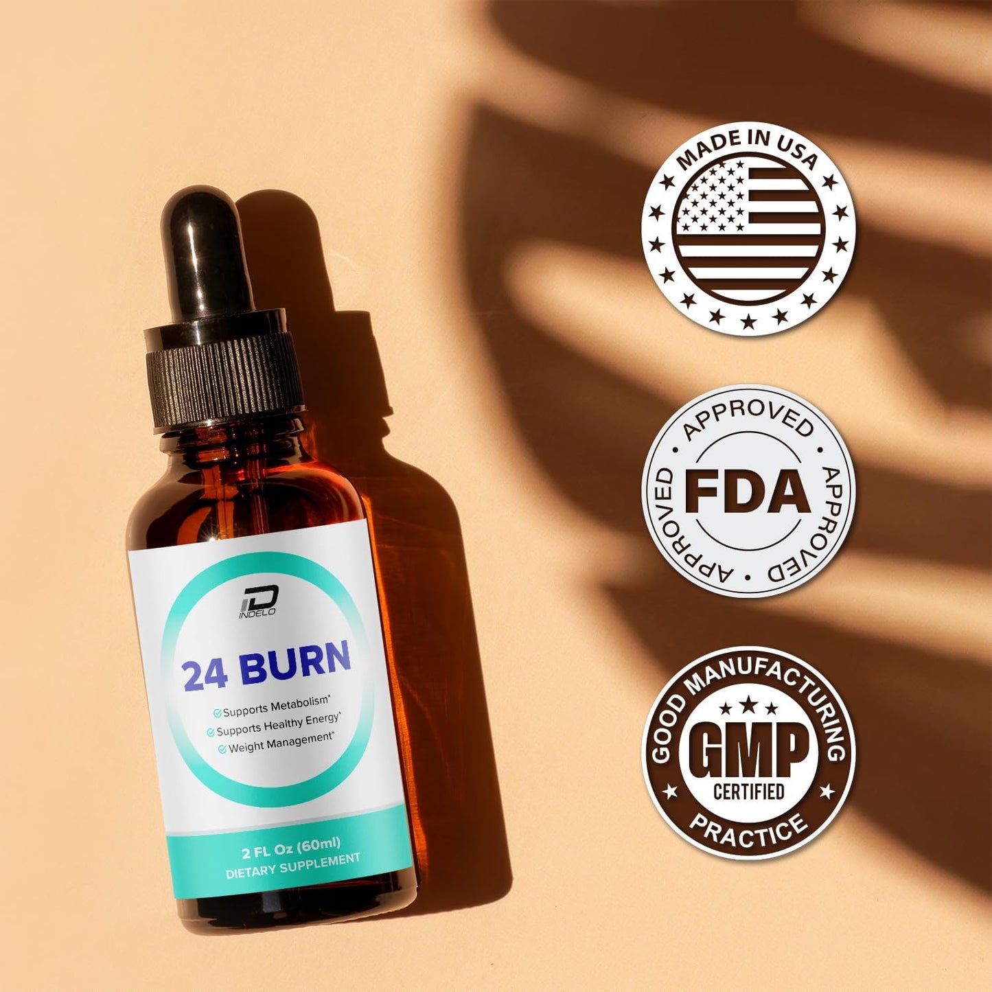2 Pack Indelo 24 Burn Liquid Supplement for Metabolism Support - 24Burn Drops Reviews, Original Metabolic Formula - 2 Month Supply