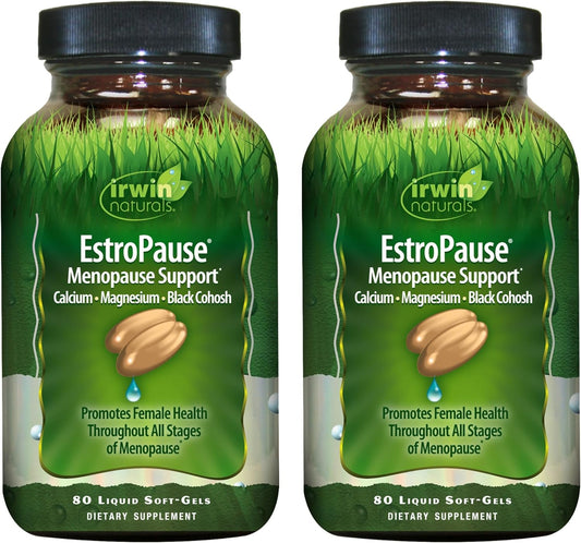 2-Pack Irwin Naturals EstroPause Menopause & Women's Health Support Supplement - Powerful Herbal Blend with Calcium, Magnesium, Black Cohosh, Chaste Tree - Enhanced Absorption - 80 Liquid Softgels