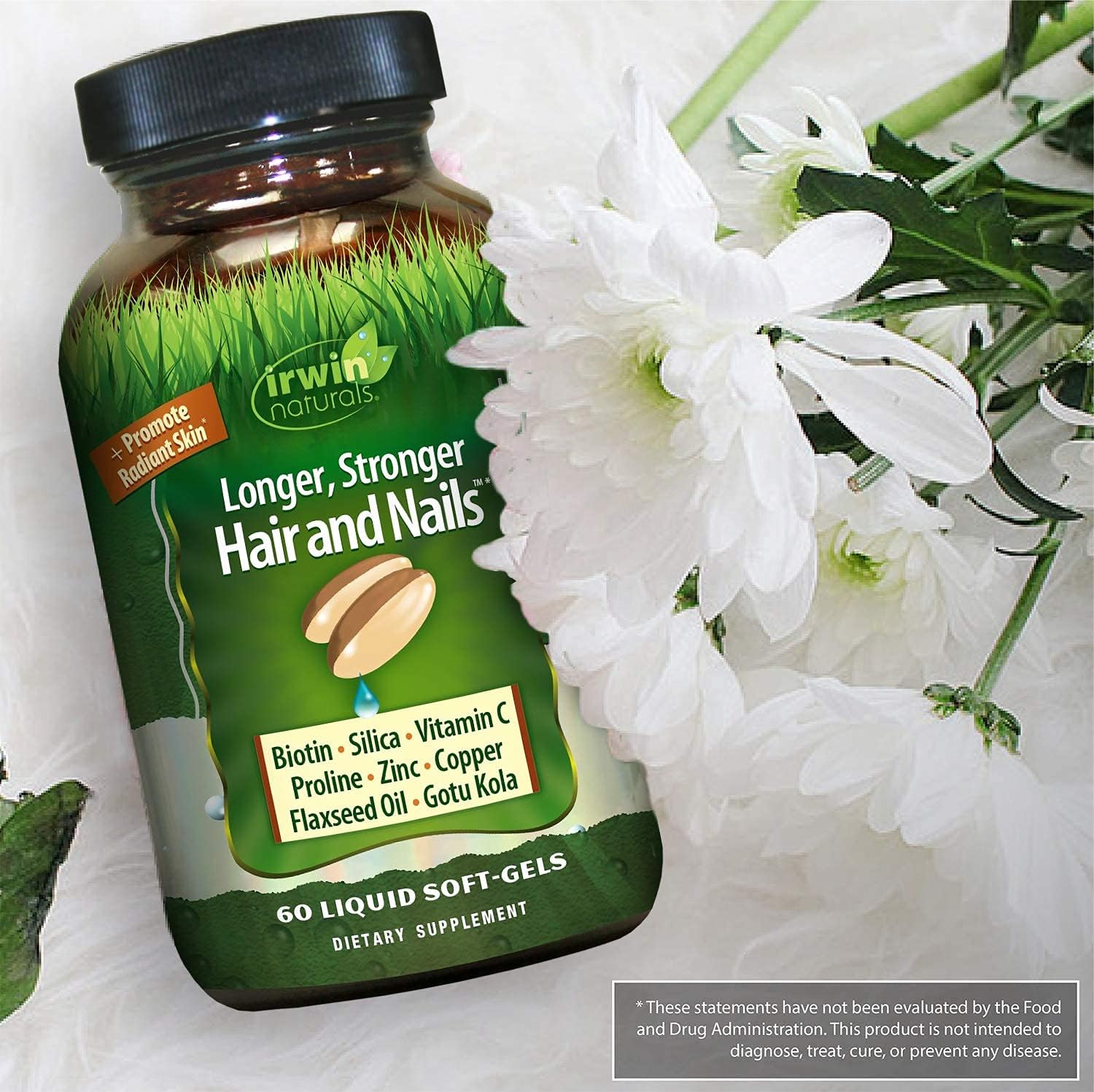 2-Pack Irwin Naturals Hair and Nails Liquid Softgels - Promotes Stronger Hair and Nails, Vibrant Shine - 60 Servings