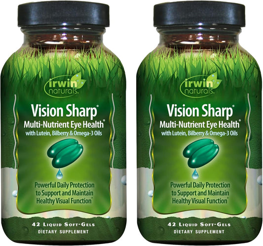 2-Pack Irwin Naturals Vision Sharp Liquid Soft-Gels for Eye Health - 84 Servings w/ Lutein, Bilberry, Omega-3s