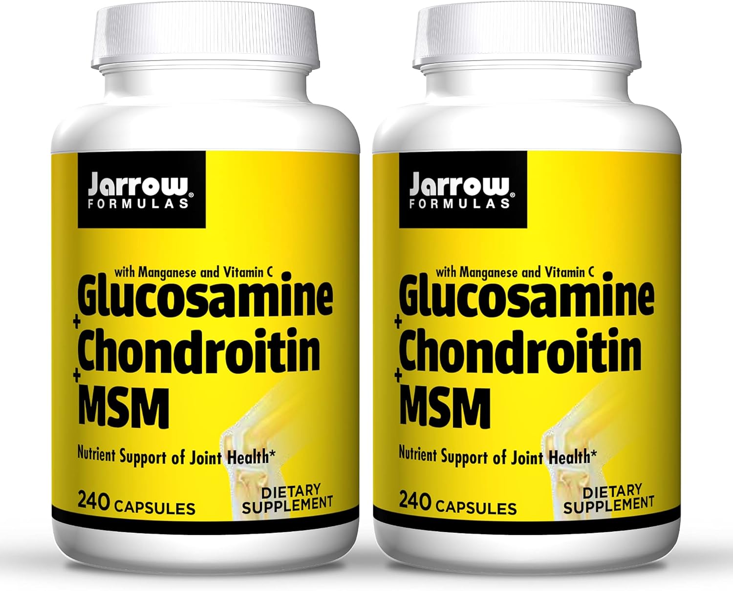 2-Pack Jarrow Formulas Glucosamine Chondroitin MSM Capsules - Joint Health Support with Vitamin C & Manganese - 240 Capsules, 120 Servings