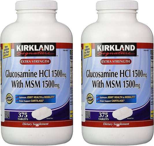 2 Pack Kirkland Signature Glucosamine with MSM, 375 Tablets - Joint Health Supplement