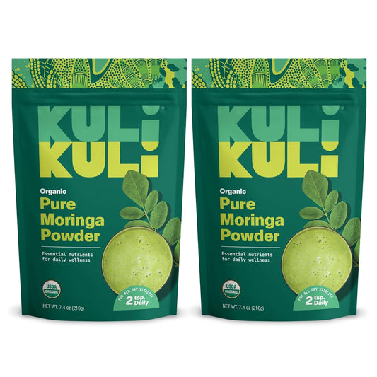 2 Pack Kuli Kuli Moringa Oleifera Organic Leaf Powder - USDA Certified Non-GMO, Pure Moringa Powder for Smoothies, Tea, Food