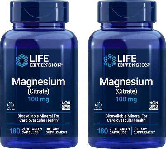 2-Pack Life Extension Magnesium Citrate 100mg Veg Caps - 360 Capsules Total
