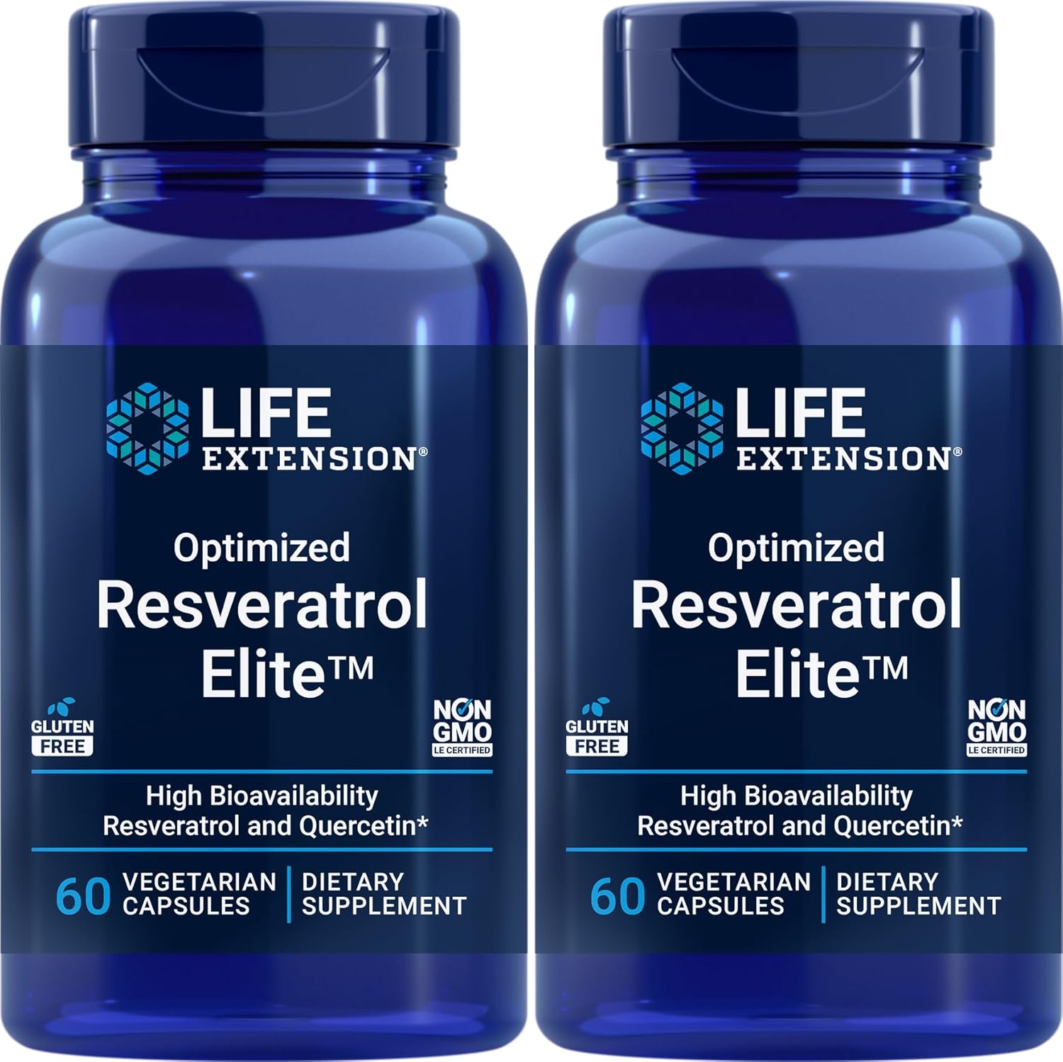2-Pack Life Extension Optimized Resveratrol Elite Capsules with Bio-Quercetin - Non GMO, Gluten Free