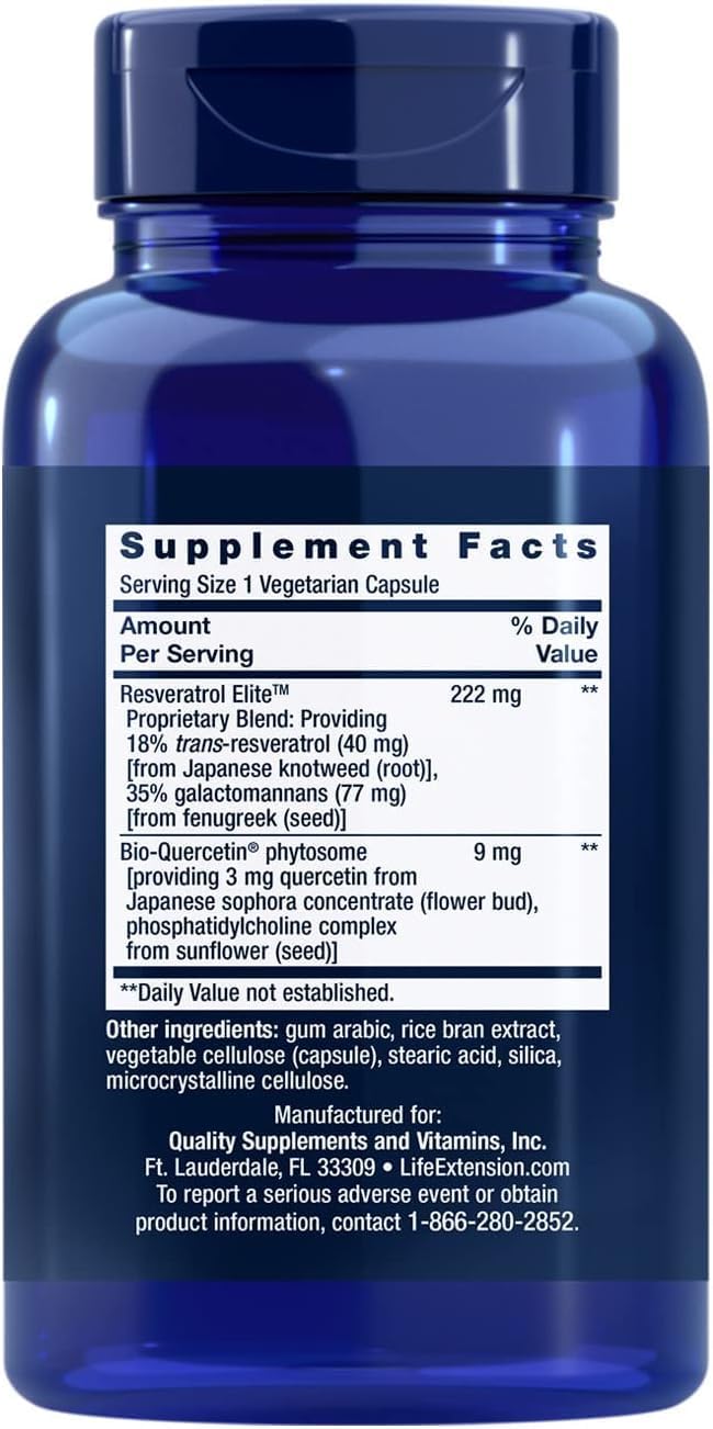 2-Pack Life Extension Optimized Resveratrol Elite Capsules with Bio-Quercetin - Non GMO, Gluten Free