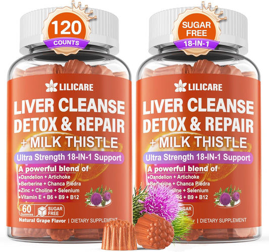 2-Pack LILICARE Milk Thistle Liver Detox Gummies - 18-in-1 Liver Cleanse Supplement with Organic Ingredients