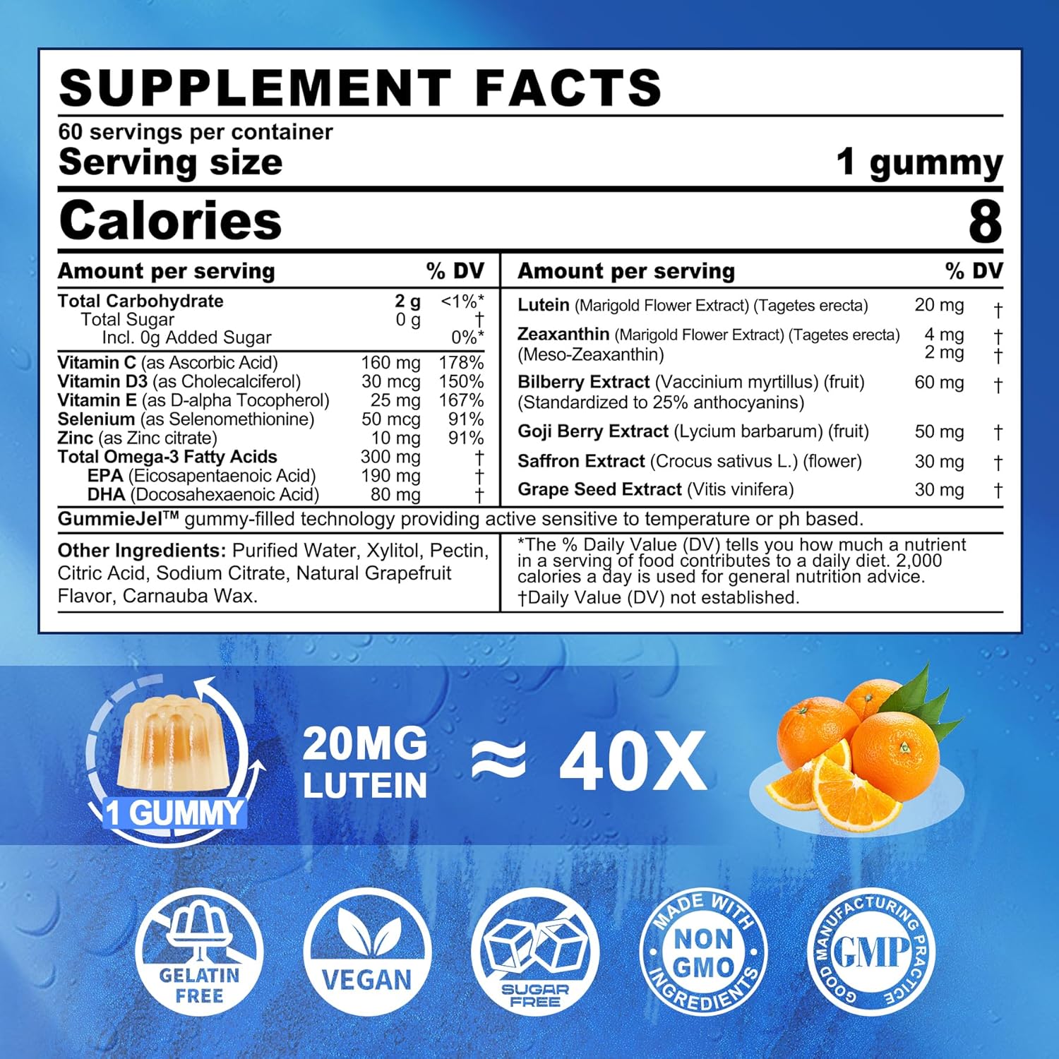 2-Pack LILICARE Sugar-Free Lutein and Zeaxanthin Gummies for Eye Health with EPA, DHA, and Antioxidants - Vegan Eye Vitamins for Adults