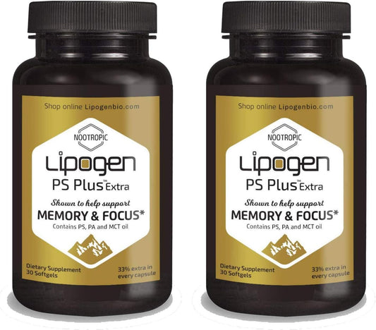 2 Pack Lipogen Brain Booster Supplement with 133mg Phosphatidylserine - Memory & Focus Support Softgels for Mental Energy & Brain Health