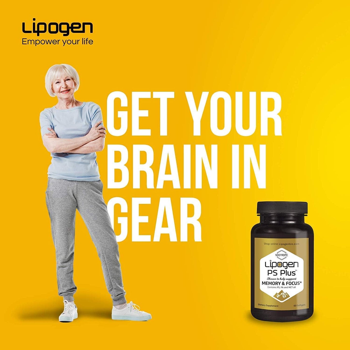 2 Pack Lipogen Brain Booster Supplement with 133mg Phosphatidylserine - Memory & Focus Support Softgels for Mental Energy & Brain Health
