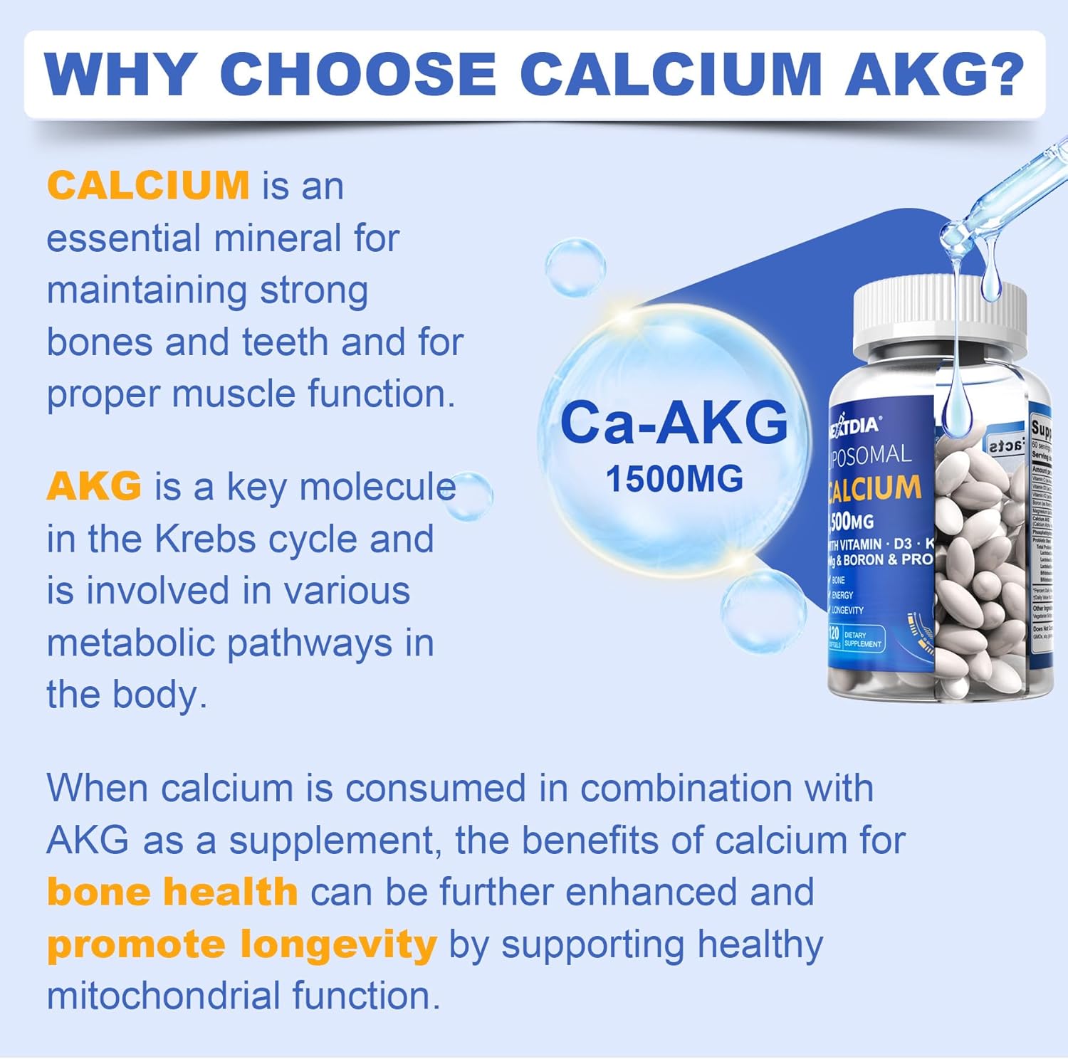 2 Pack Liposomal Calcium AKG Supplement with Vitamin D3 & K2 for Bone Strength - 240 Softgels