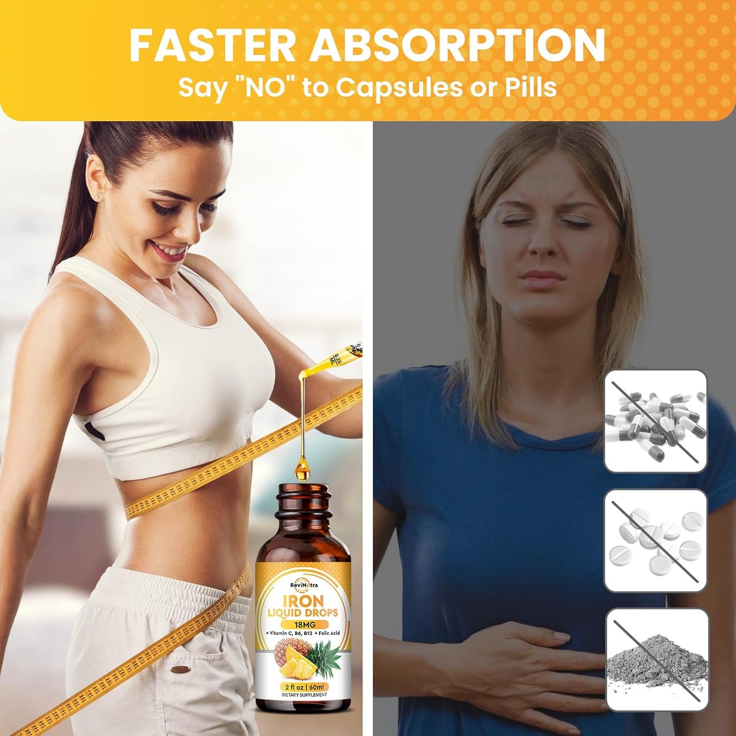 2 Pack Liquid Iron Supplement with Folate, Vitamin C, B6, B12 for Anemia & Energy Support - Pineapple Flavor, Women, Men & Kids