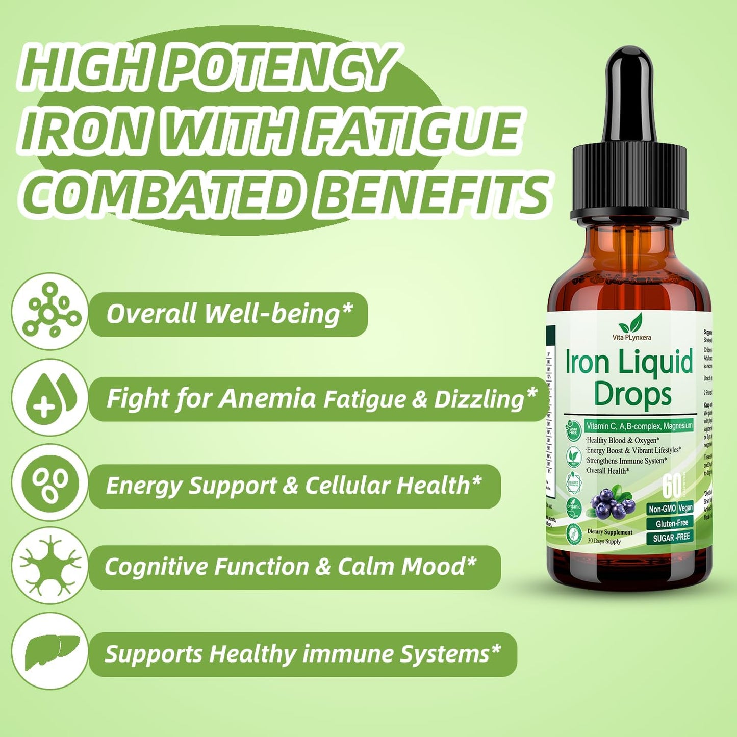 2 Pack Liquid Iron Supplement with Vitamin C, B12, B-Complex for Women, Men & Kids - Vegan Iron Drops for Anemia, Energy Support - High Potency Multivitamin with Magnesium Iron - Gentle Formula