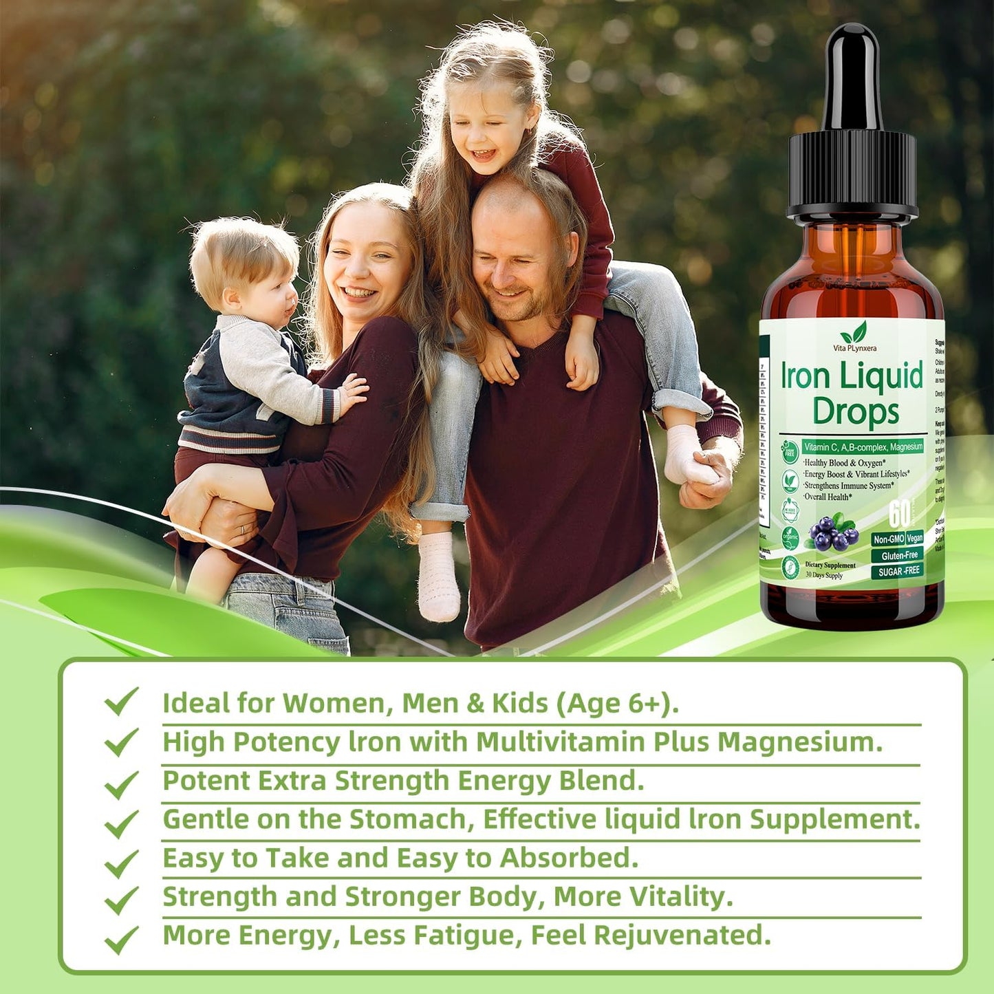 2 Pack Liquid Iron Supplement with Vitamin C, B12, B-Complex for Women, Men & Kids - Vegan Iron Drops for Anemia, Energy Support - High Potency Multivitamin with Magnesium Iron - Gentle Formula