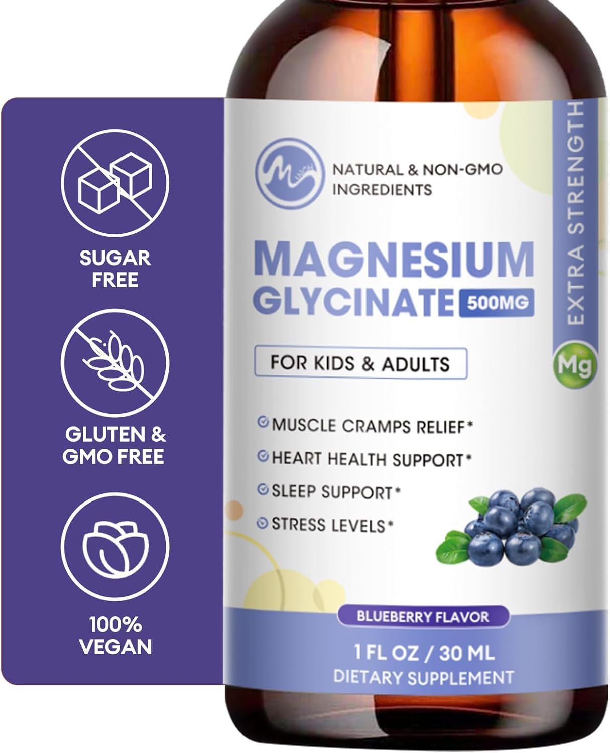 2 Pack Liquid Magnesium Glycinate with L-Theanine & Lemon Balm - Promotes Relaxation, Sleep, Bone, Muscle & Heart Health - Gluten Free - 60 Day Supply