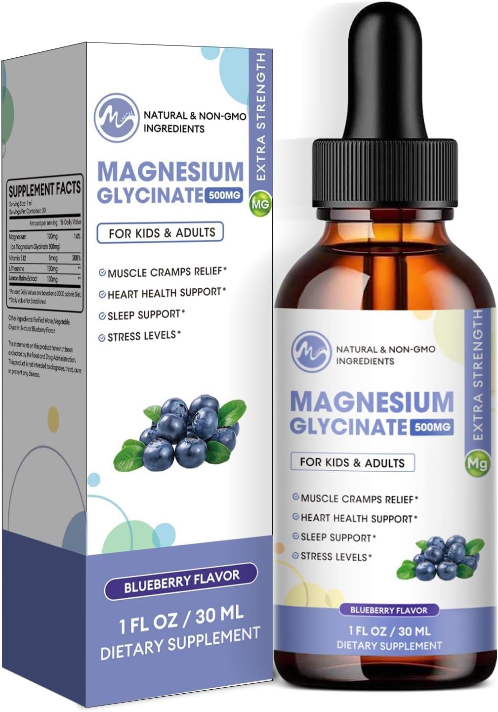 2 Pack Liquid Magnesium Glycinate with L-Theanine & Lemon Balm - Promotes Relaxation, Sleep, Bone, Muscle & Heart Health - Gluten Free - 60 Day Supply