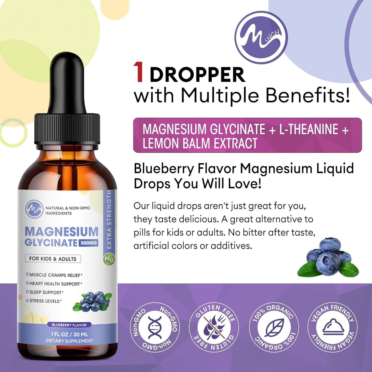 2 Pack Liquid Magnesium Glycinate with L-Theanine & Lemon Balm - Promotes Relaxation, Sleep, Bone, Muscle & Heart Health - Gluten Free - 60 Day Supply