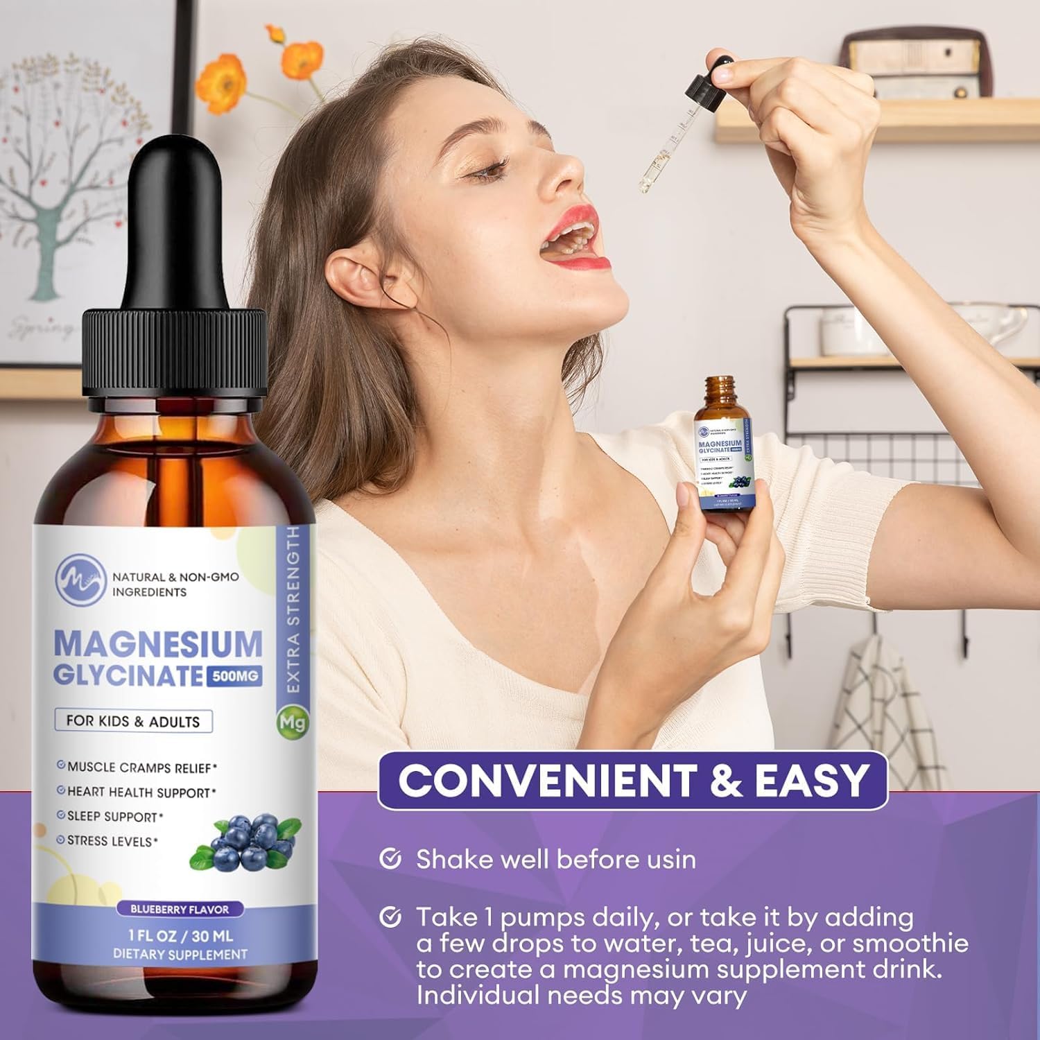2 Pack Liquid Magnesium Glycinate with L-Theanine & Lemon Balm - Promotes Relaxation, Sleep, Bone, Muscle & Heart Health - Gluten Free - 60 Day Supply